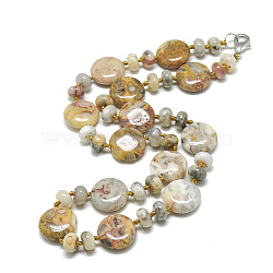 Natural Crazy Agate Beaded Necklaces, with Alloy Lobster Clasps, Flat Round, 18.1 inch~18.5  inch(46~47cm), Flat Round: 16x6mm(NJEW-S393-26)