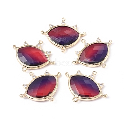 Faceted Cat Eye Links, with Golden Plated Brass Findings and Crystal Rhinestone, Eye, Dark Red, 27x30.5x5mm, Hole: 1.2mm and 1.6mm(CE-L022-A06)
