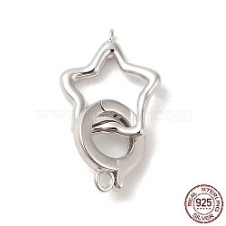 Rhodium Plated 925 Sterling Silver Fold Over Clasps, Star, with 925 Stamp, Real Platinum Plated, star: 14x11.5x2mm, Hole: 1mm, clasp: 10.5x9x1.5mm, Hole: 1.2mm(STER-G038-10P)
