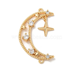 Brass Micro Pave Clear Cubic Zirconia Pendants, Moon with Star, Real 18K Gold Plated, 27~28x17x3mm, Hole: 1mm(KK-K378-01G-02)