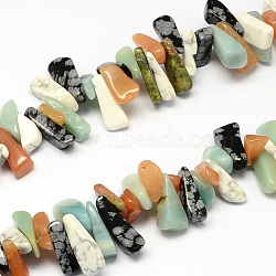 Mixed Natural Gemstone Bead Strands, Nuggets, Mixed Color, 12~20x6~10x3~10mm, Hole: 1mm, about 104pcs/strand, 15.7 inch(G-R191-21)