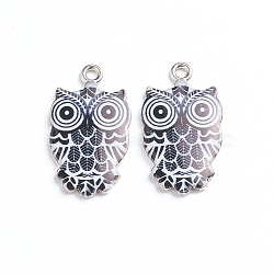 Alloy Enamel Pendants, Owl, Platinum, Black, 23.5x13x2mm, Hole: 1.6mm, 2pcs/bag(ENAM-TAC0001-29A)