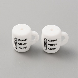 Cup with Word Ggood Vibes Only Silicone Beads, White, 20x22x16mm, Hole: 2mm, Inner Diameter: 8x4mm(SIL-WH0006-18B)