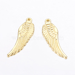 Tibetan Style Alloy Pendants, Lead Free & Cadmium Free, Wing, Golden, 30x9x1.5mm, Hole: 1mm(TIBEP-AB3343Y-G)