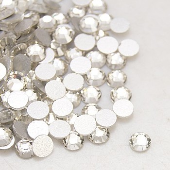 Glass Flat Back Rhinestone, Grade A, Back Plated, Faceted, Half Round, Crystal, 8~8.3mm, about 144pcs/bag
