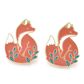 Fox Enamel Pin, Golden Alloy Badge for Backpack Clothes, Cadmium Free & Lead Free, Dark Salmon, 35x27.5x2mm, Pin: 1.2mm