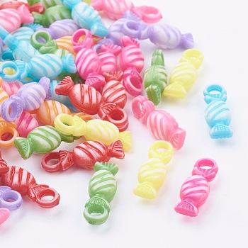 Colorful Acrylic Pendants, Craft Style, Mixed Color, Candy, about 7mm wide, 21mm long, hole: 3.5mm, about 1660pcs/500g