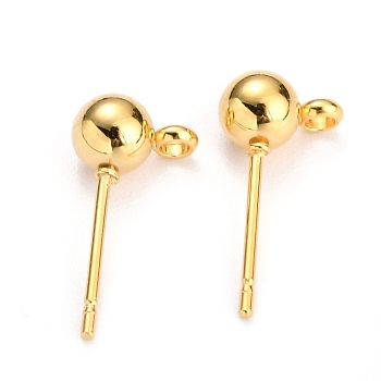 304 Stainless Steel Ball Post Stud Earring Findings, with Loop and 316 Surgical Stainless Steel Pin, Real 18k Gold Plated, 16x8x5mm, Hole: 1.6mm, Pin: 0.8mm