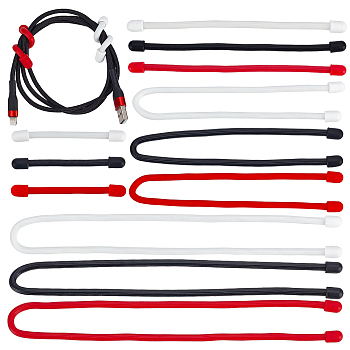 12 Strands 12 Style Reusable Silicone Cable Tie, Iron-Core Silicone Twist Tie, Mixed Color, 180~460x5mm, 1 strand/style