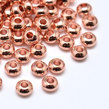 Brass Flat Round Spacer Beads, Rose Gold, 4x2mm, Hole: 1.6mm