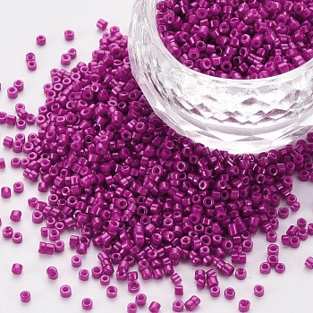 Glass Cylinder Beads, Seed Beads, Baking Paint, Round Hole, Medium Violet Red, 1.5~2x1~2mm, Hole: 0.8mm, about 45000pcs/bag, about 1pound/bag