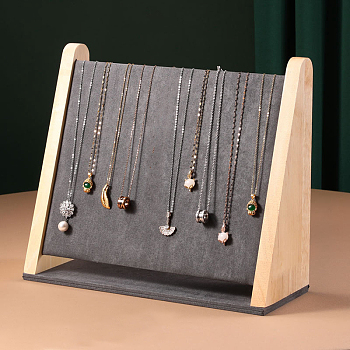 Velvet Necklaces Display Stands, Nracelet Jewelry Organizer Holder with Wood, Gray, 31x11.5x27cm