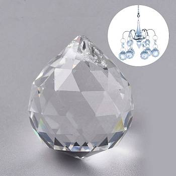 Transparent K9 Glass Pendants, Crystal Ball Prism Hanging Pendants, for Ceiling Chandelier, Windows, Feng Shui, Teardrop, Clear, 24.5x21.5mm, Hole: 1.2mm