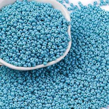 8/0 Baking Paint Glass Seed Beads, Round Hole, Teardrop, Dark Turquoise, 3x2mm, Hole: 1mm, about 18750pcs/pound