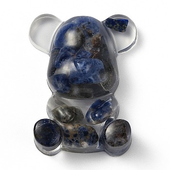 Resin Display Decorations, with Natural Sodalite Chips Inside, Bear, 53.5~53.8x41~41.5x17.5~21mm