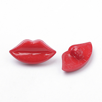 Acrylic Shank Buttons, 1-Hole, Lip, Red, 13x25x10mm, Hole: 4mm