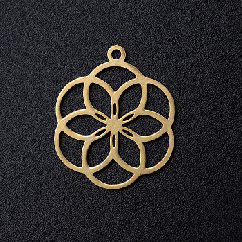 304 Stainless Steel Filigree Charms, Seed of Life/Sacred Geometry, Golden, 22.5x18.5x1mm, Hole: 1.5mm