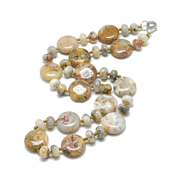 Natural Crazy Agate Beaded Necklaces, with Alloy Lobster Clasps, Flat Round, 18.1 inch~18.5  inch(46~47cm), Flat Round: 16x6mm