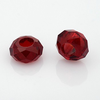 Faceted Glass Beads, Large Hole Rondelle Beads, Dark Red, 14x8mm, Hole: 6mm