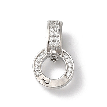 Rack Plating Brass Micro Pave Clear Cubic Zirconia Twister Clasps, Cadmium Free & Lead Free, Long-Lasting Plated, Platinum, 19.5mm, Hole: 6.5x6mm