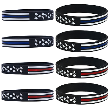 20Pcs 2 Colors Independence Day Theme Silicone Star Cord Bracelets Set Wristband, Black, Inner Diameter: 2-1/2 inch(6.3cm), 10Pcs/color