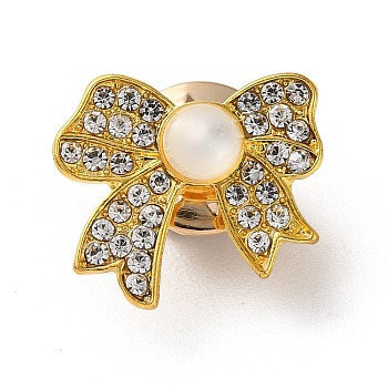 Zinc Alloy Rhinestone Brooches, with Plastic Imitation Pearls & Butterfly Clutches, Bowknot, 16.5x19x4mm