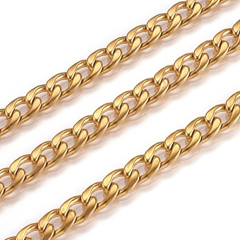 Vacuum Plating 304 Stainless Steel Cuban Link Chains, Chunky Curb Chains, Unwelded, with Spool, Golden, 6mm