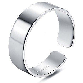 Rhodium Plated 925 Sterling Silver Open Cuff Ring, Simple Stackable Ring for Women, Platinum, 6mm, US Size 5 1/4(15.9mm)