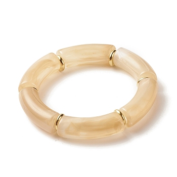 Acrylic Tube Beaded Stretch Bracelets, with Brass Beads, Sandy Brown, Inner Diameter: 2-1/8 inch(5.5cm)
