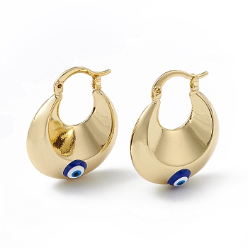 Enamel Evil Eye Thick Hoop Earrings, Real 18K Gold Plated Brass Jewelry for Women, Blue, 27x23x9mm, Pin: 1mm