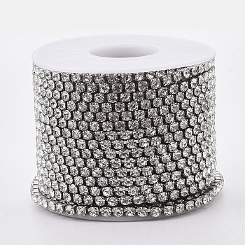 304 Stainless Steel Rhinestone Strass Chains, with Spool, Rhinestone Cup Chains, Crystal, Stainless Steel Color, 3mm, about 32.8 Feet(10m)/roll