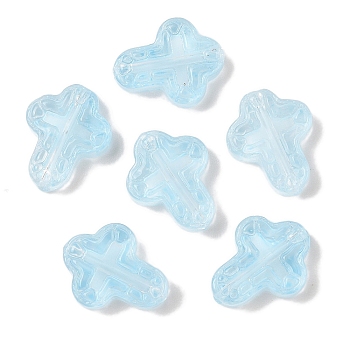 Transparent Spray Paint Glass Beads, Cross, Light Sky Blue, 14.5x11.5x3.5mm, Hole: 1mm