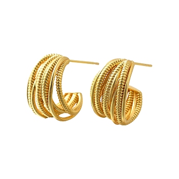 Multilayer C-Shaped Brass Stud Earrings, Cadmium Free & Lead Free, Long-Lasting Plated, Golden, 18x12mm