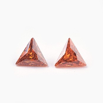 Cubic Zirconia Pointed Back Cabochons, Triangle, Faceted, Orange Red, 5x6x3mm