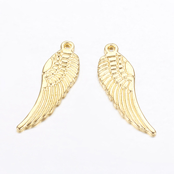 Tibetan Style Alloy Pendants, Lead Free & Cadmium Free, Wing, Golden, 30x9x1.5mm, Hole: 1mm