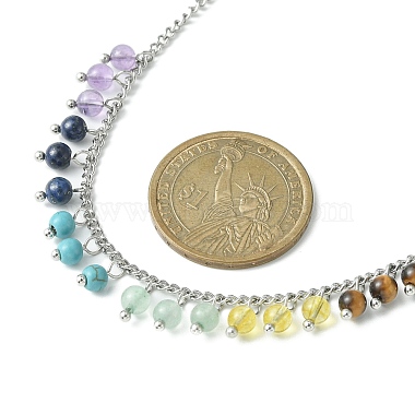 Natural & Synthetic Mixed Gemstone Round Charms Bib Necklace with 304 Stainless Steel Chains(NJEW-TA00088)-4