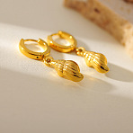 304 Stainless Steel Hoop Earrings, Golden, Shell Shape, 34x8mm(FS-WG28AB1-03)