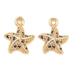 Brass Micro Pave Cubic Zirconia Pendants, Starfish Charms, Real 18K Gold Plated, 12x10x3mm, Hole: 1.2mm(KK-L261-14A-G)