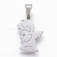 Tarnish Resistant 304 Stainless Steel Pendants, Praying Angel, Stainless Steel Color, 20x13.5x2.1mm, Hole: 4x7mm(X-STAS-F165-39P)