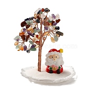 Christmas Natural Gemstone Chips Tree Decorations, Santa Claus Lampwork Base with Copper Wire Feng Shui Energy Stone Gift for Home Office Desktop, 94.5x115mm(DJEW-K028-02E)