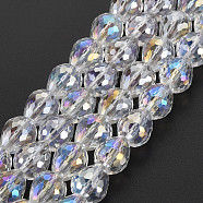 Electroplate Transparent Glass Beads Strands, AB Color Plated and Faceted, Teardrop, Clear AB, 10x9.5mm, Hole: 1.5mm, about 60pcs/strand, 23.62 inch(60cm)(EGLA-T008-024-C01)