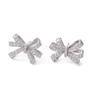 Bowknot Brass Stud Earrings, with Clear Cubic Zirconia, Long-Lasting Plated, Lead Free & Cadmium Free, Platinum, 14.5x19mm(EJEW-M245-03P)