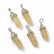 Dark Khaki Watermelon Stone Glass Pendants, Faceted, with Platinum Tone Brass Findings, Lead free & Cadmium Free, Bullet, 27~30x9~10x7~8mm, Hole: 4x3mm(G-K329-24P)