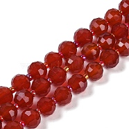 Natural Carnelian(Dyed & Heated) Beads Strands, Faceted, Rondelle, with Seed Beads, 7.5~8x6.5mm, Hole: 1.4mm, about 45~46pcs/strand, 15.75''(40cm)(G-H057-A14-01)