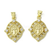 Brass Micro Pave Cubic Zirconia Pendants, Real 18K Gold Plated, Rhombus, 24x18x3.5mm, Hole: 4x3mm(KK-H472-53A-G)