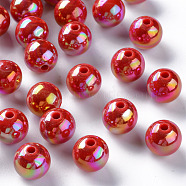 Opaque Acrylic Beads, AB Color Plated, Round, FireBrick, 12x11mm, Hole: 2.5mm, about 566pcs/500g(MACR-S370-D12mm-A14)