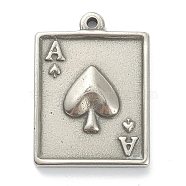 304 Stainless Steel Pendants, The Ace of Spades, Stainless Steel Color, 22x16x3mm, Hole: 1.4mm(STAS-P279-22P)
