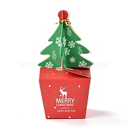 Christmas Theme Paper Fold Gift Boxes, with Iron Wire & Bell, for Presents Candies Cookies Wrapping, Christmas Tree Pattern, 9x9x15.5cm(CON-G012-02B)