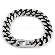 304 Stainless Steel Cuban Link Chain Bracelets for Men, Antique Silver, 8-3/4 inch(22.3cm)(BJEW-B102-09AS)