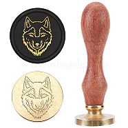 Wax Seal Stamp Set, Sealing Wax Stamp Solid Brass Head,  Wood Handle Retro Brass Stamp Kit Removable, for Envelopes Invitations, Gift Card, Wolf Pattern, 83x22mm(AJEW-WH0208-813)